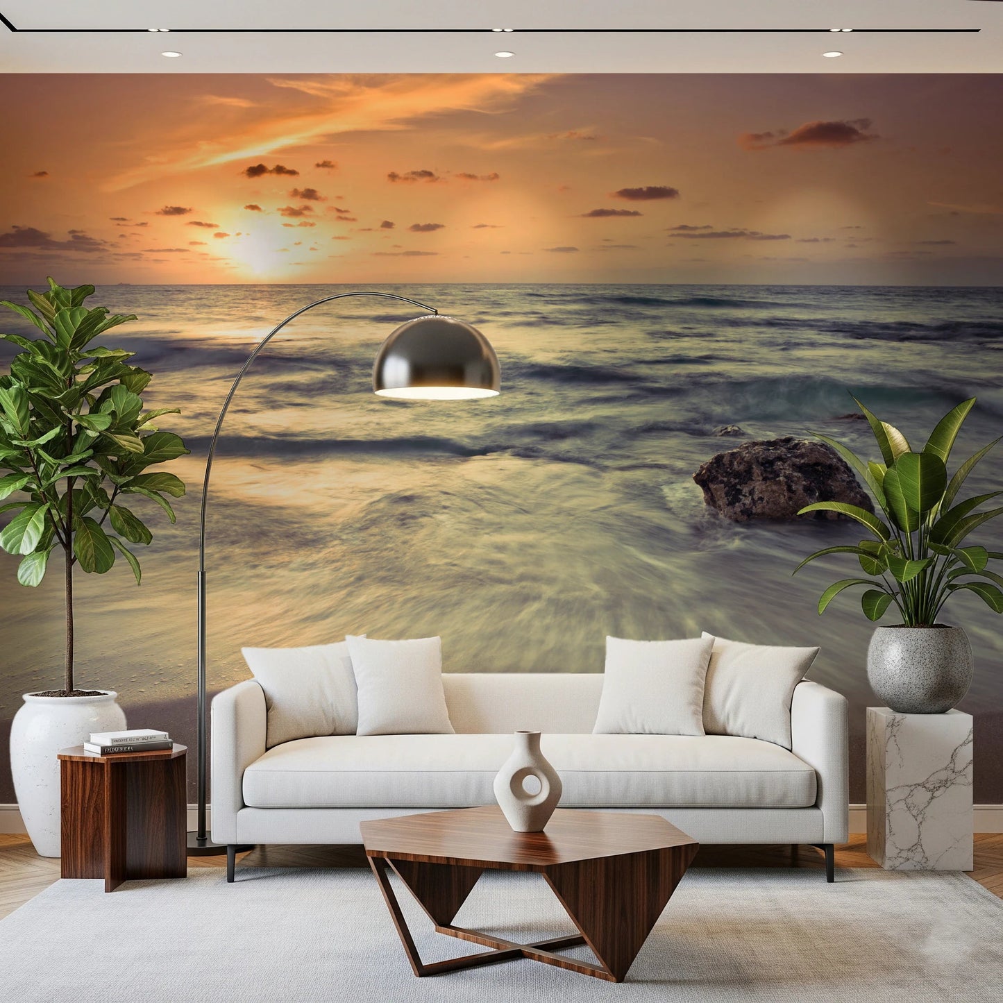 Warm sky glow in Evening Reverie wall mural design