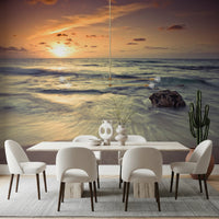 Dining room shows Evening Reverie wall mural beach horizon