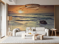 Living room with Evening Reverie wall mural sunset waves