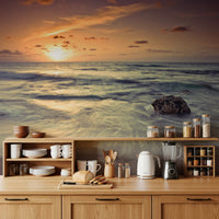 Golden sunset tones in Evening Reverie wall mural scene