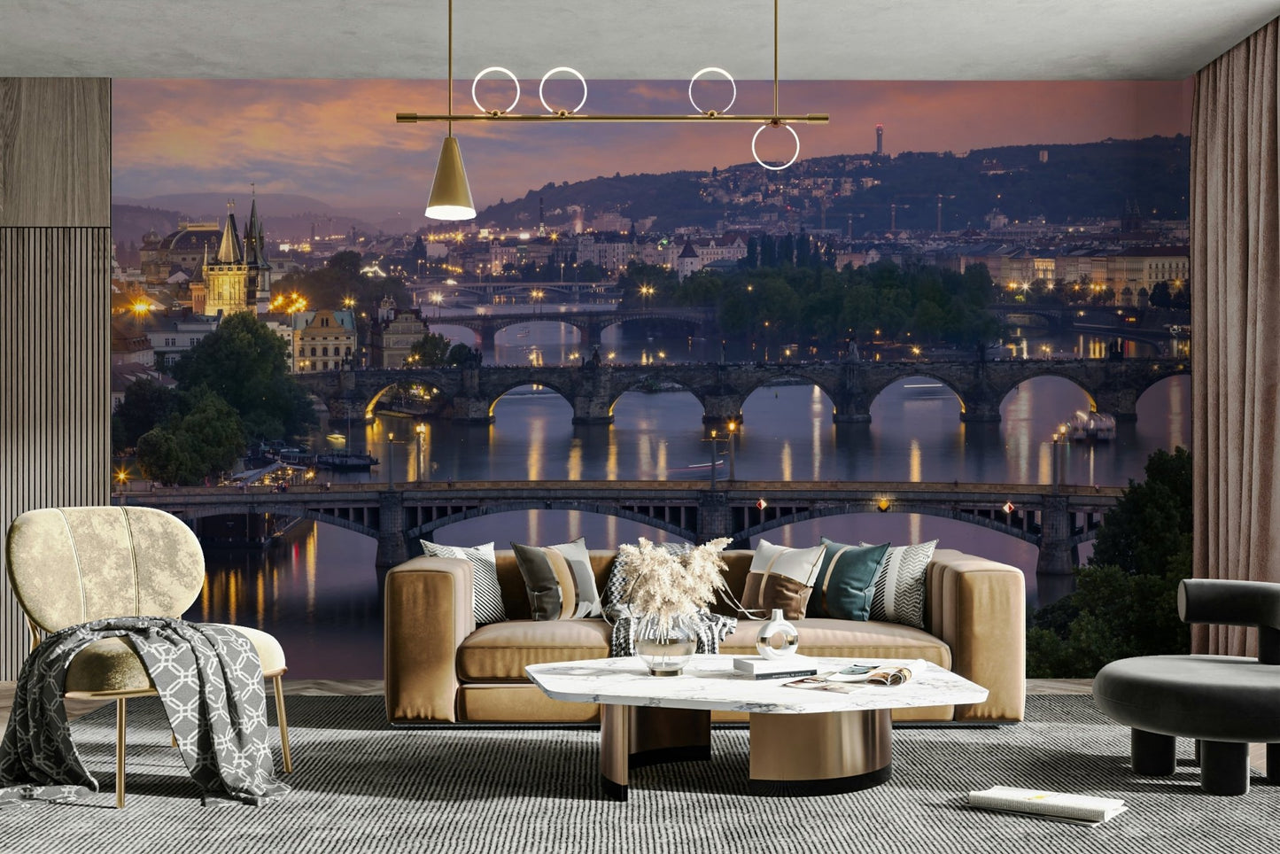 Glowing city lights mural wallpaper for home

