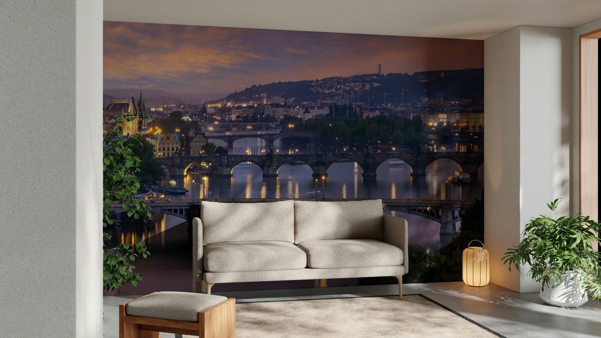 Wallpaper for walls showing Vltava River bridges

