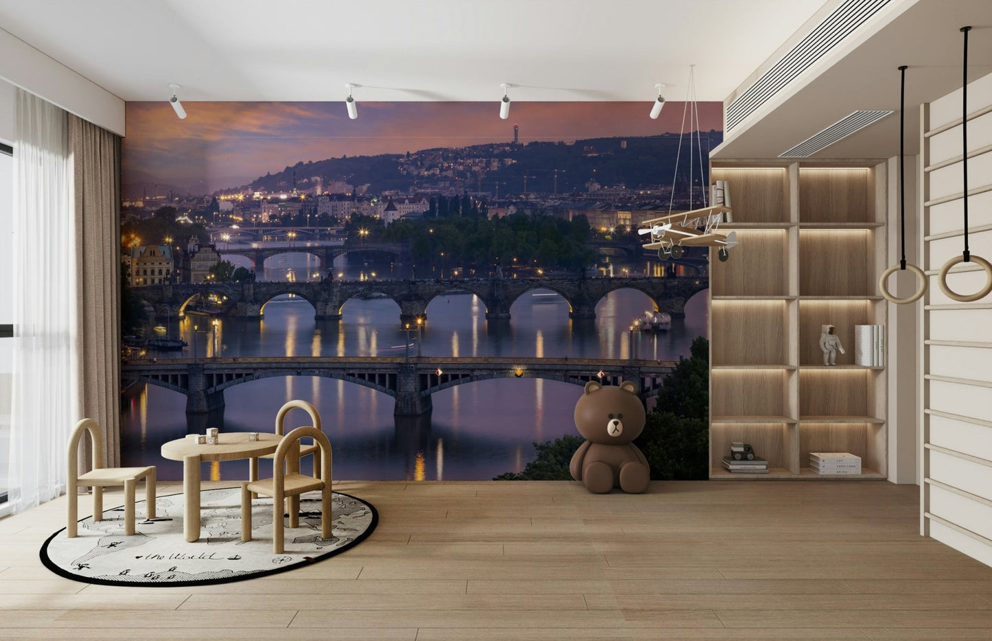 Vltava River view wall mural with purple sky

