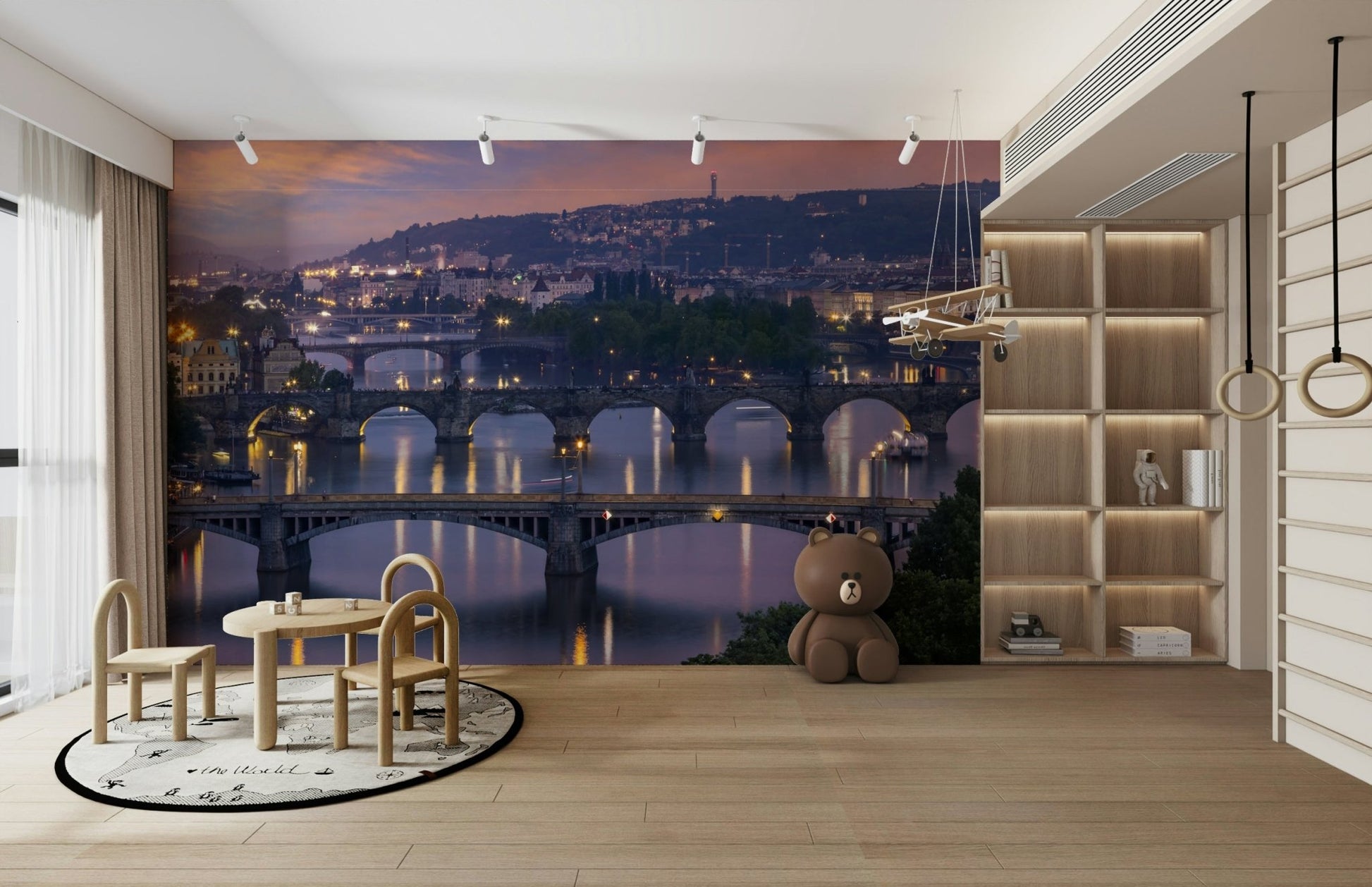 Vltava River view wall mural with purple sky

