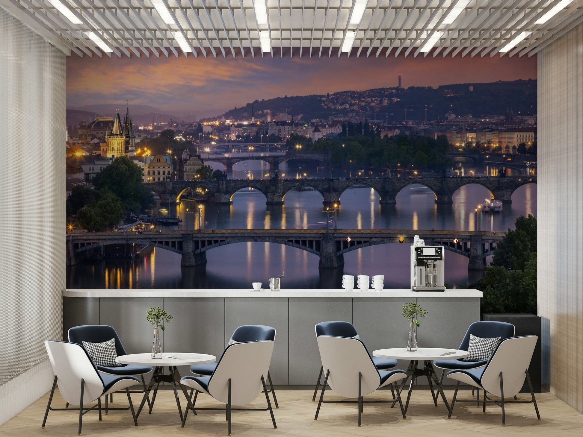 Twilight Prague mural wallpaper with bridges

