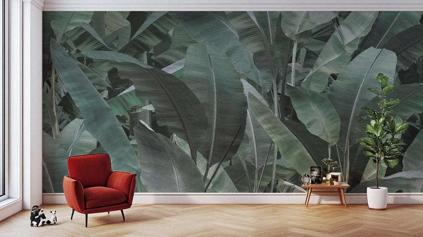 Botanical banana leaves wallpaper texture
