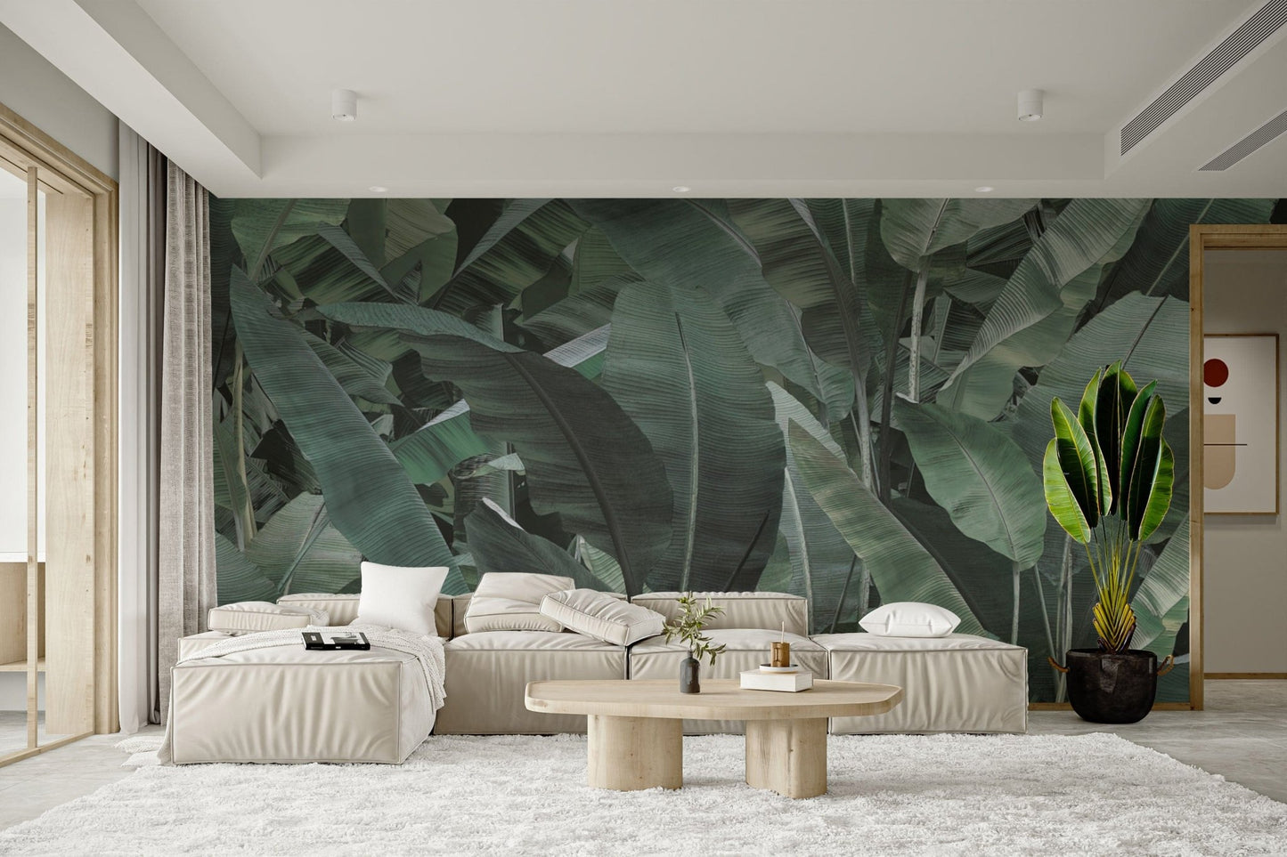 Dense banana leaf pattern wall covering
