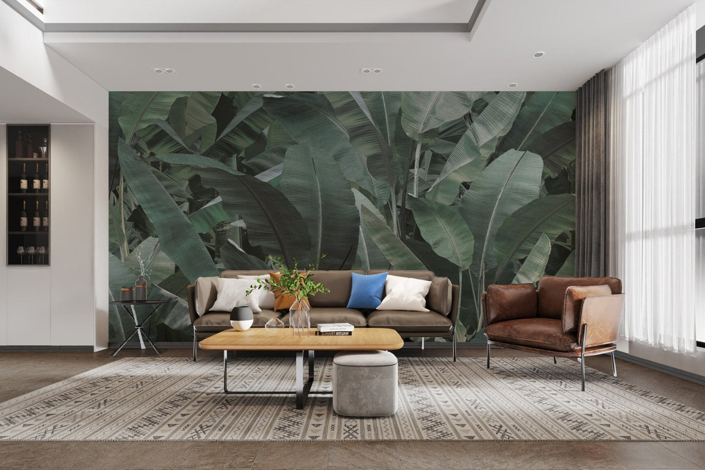 Lush green banana leaf wallpaper print
