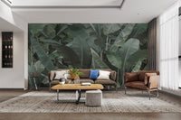 Lush green banana leaf wallpaper print
