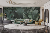 Tropical banana leaves wallpaper design
