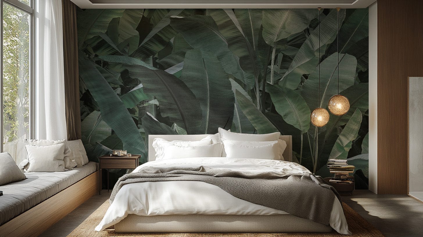 Jungle-inspired banana leaf wallpaper
