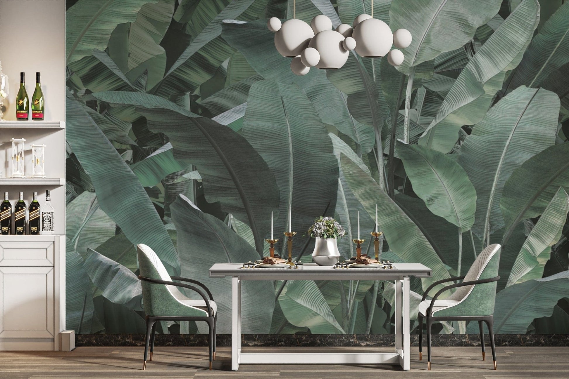 Modern exotic banana leaves wallpaper
