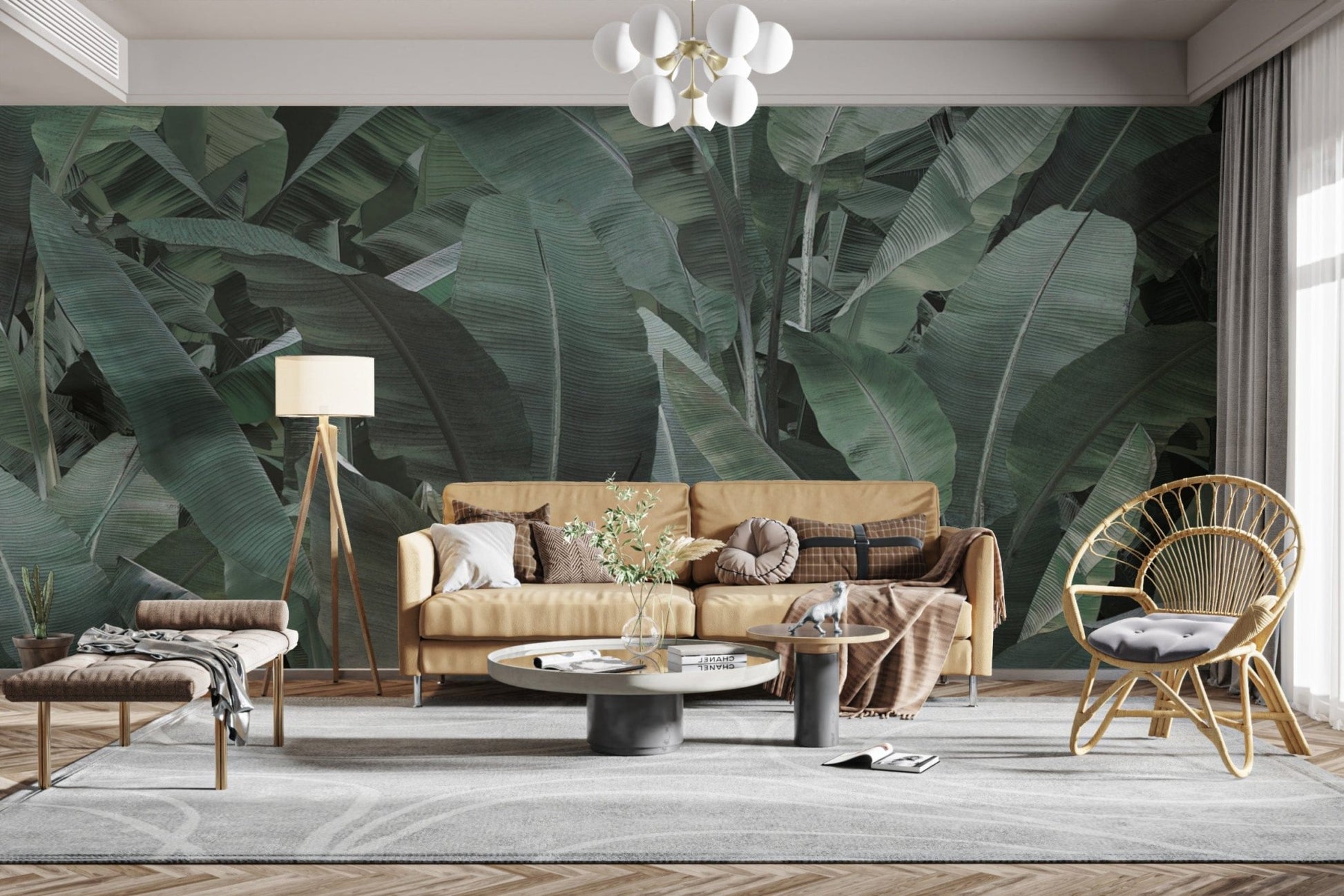 Exotic banana leaf pattern leaves wallpaper
