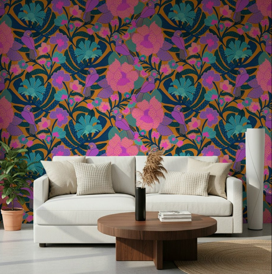 Exotic Bloom wall mural on a feature wall in a professional office.