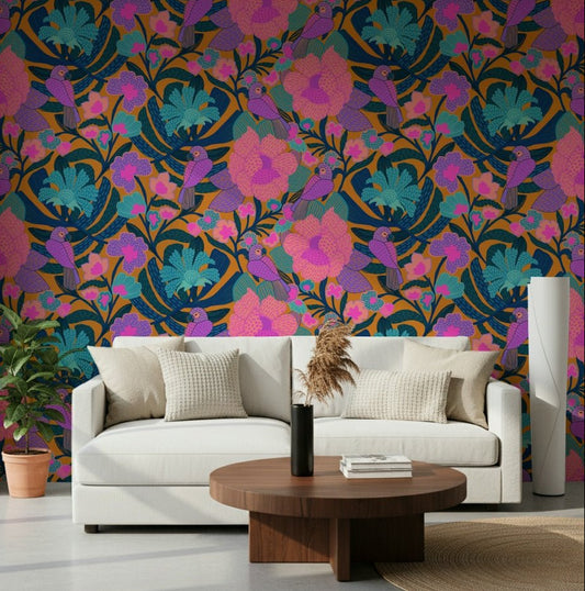 Exotic Bloom wall mural on a feature wall in a professional office.