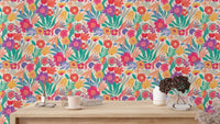 Lush exotic blooms mural for a tropical and lively interior.
