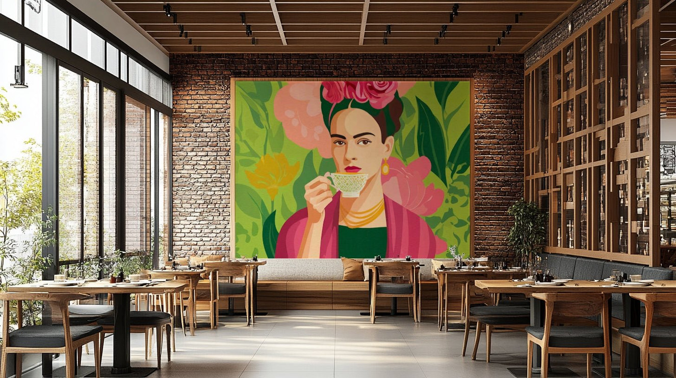 Mexican beauty mural with exotic tropical florals

