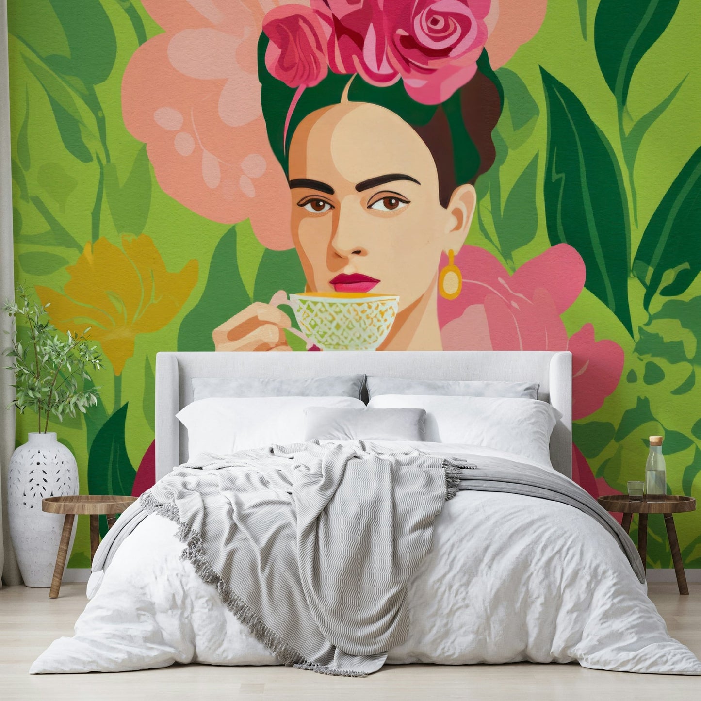 Feminine figure amid vibrant exotic flora wall mural, GD2131