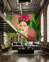 Bold mural with native blooms and cultural portrait, GD2131