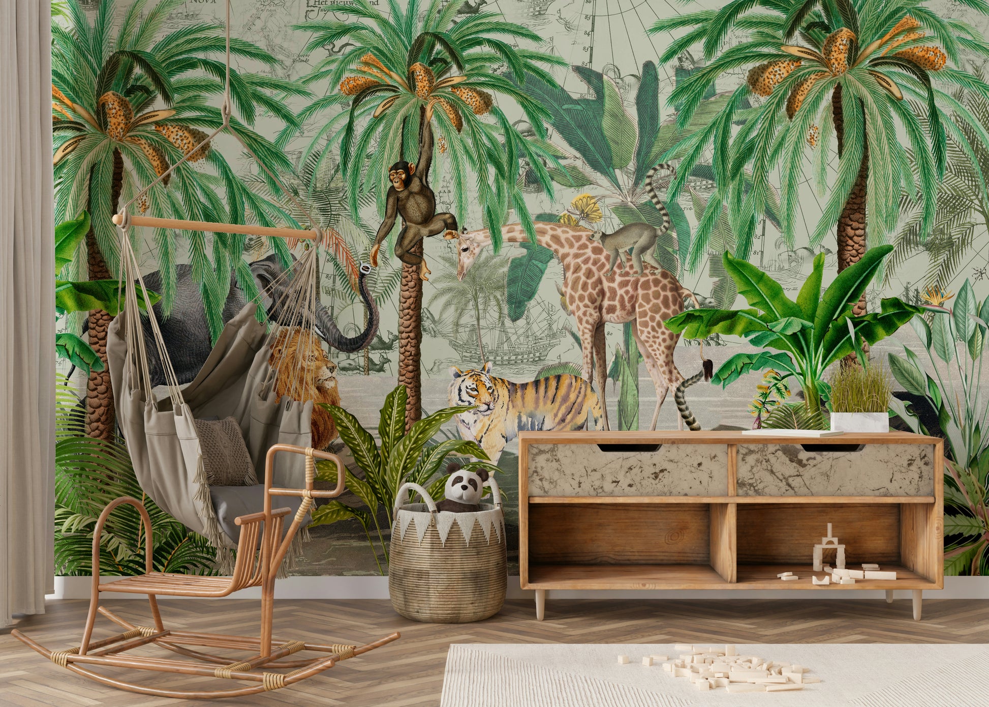 Stunning jungle-inspired exotic wall mural

