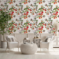 Hallway corner with Garden Birds and Tropical Flowers Wallpaper detail