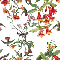 Red flower detailing on Tropical Flowers Wallpaper with perched birds