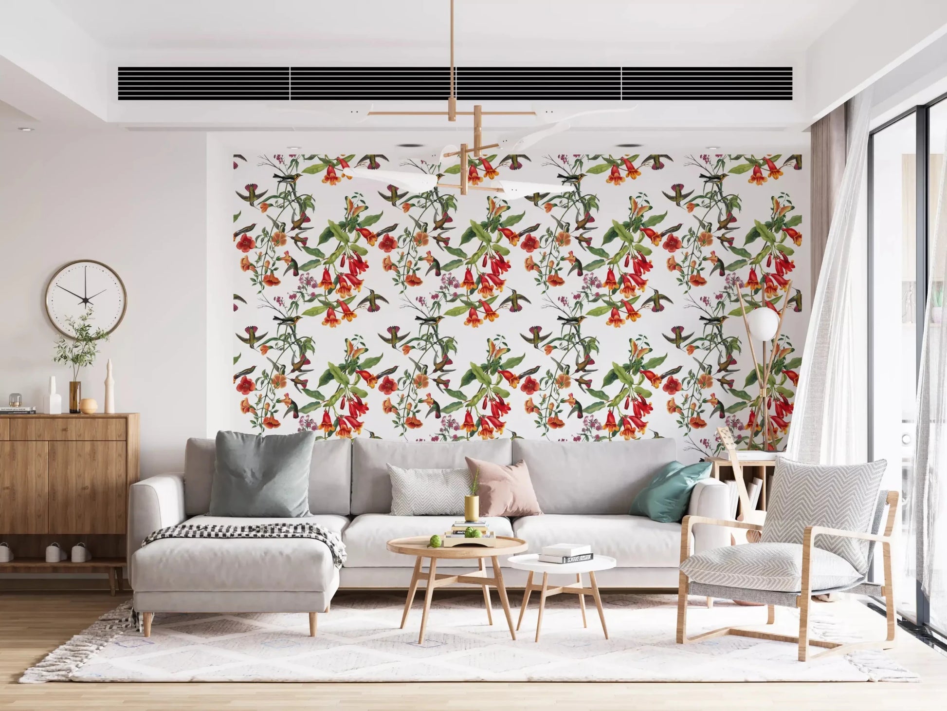 Nature print wall in Exotic Garden Birds tropical Wallpaper style