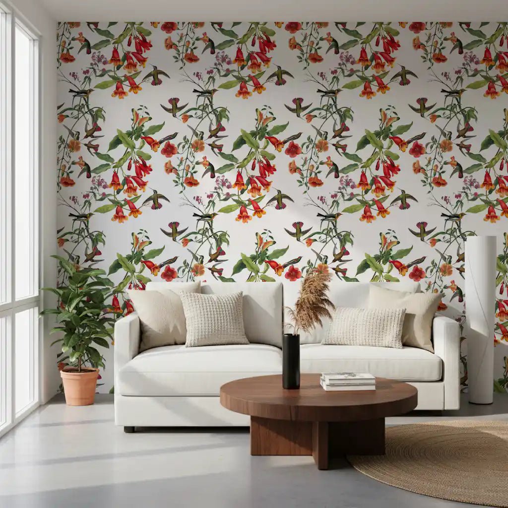 Hallway wall using Exotic Garden Birds and Tropical Flowers Wallpaper