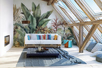 Lush exotic greenery wallpaper for nature-inspired walls., C58