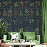 The mural is created for an entire wall, providing a modern, tiled look.
