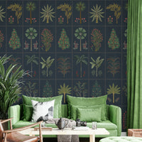 The mural is created for an entire wall, providing a modern, tiled look.
