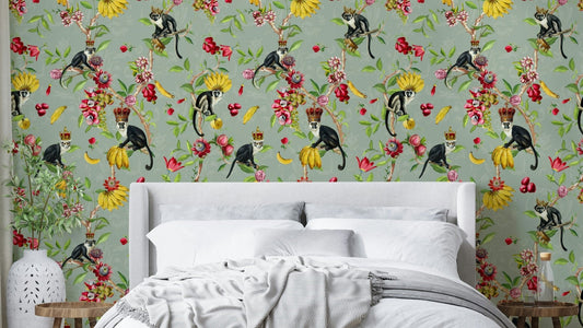 Bright butterflies in tropical garden mural

