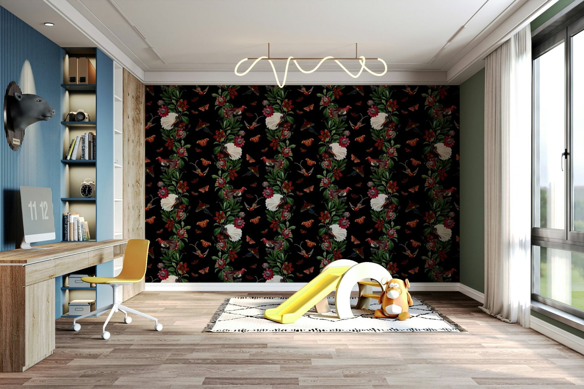 Tropical jungle-themed wallpaper for luxurious bedrooms

