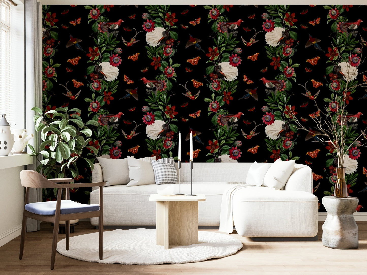 Peel and stick wallpaper in exotic night jungle design


