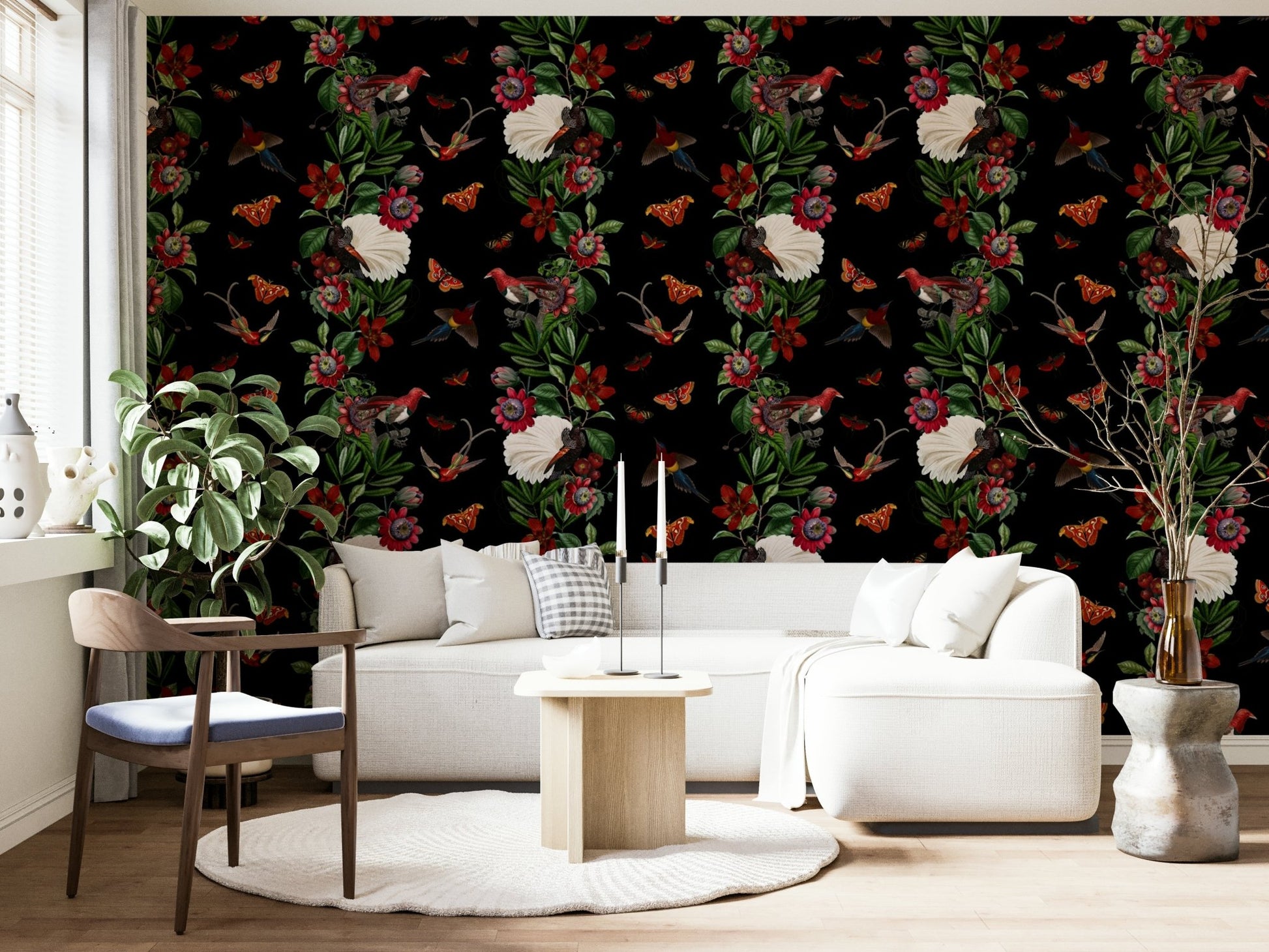 Peel and stick wallpaper in exotic night jungle design

