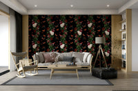 Night forest wallpaper with shimmering metallic details

