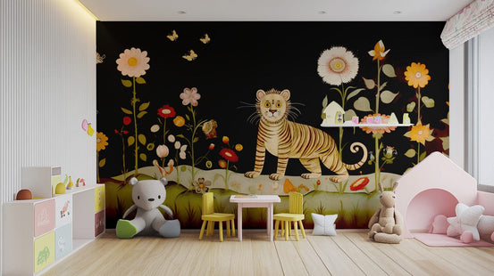 Tibetan flower tiger wallpaper murals for a bold, exotic room design., DTIL48