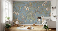 Pale blue detail defines Exotic Serenity Botanical Aviary wall mural, GD9427