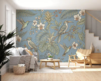 Calm bird pattern runs through Exotic Serenity Botanical Aviary wall mural, GD9427