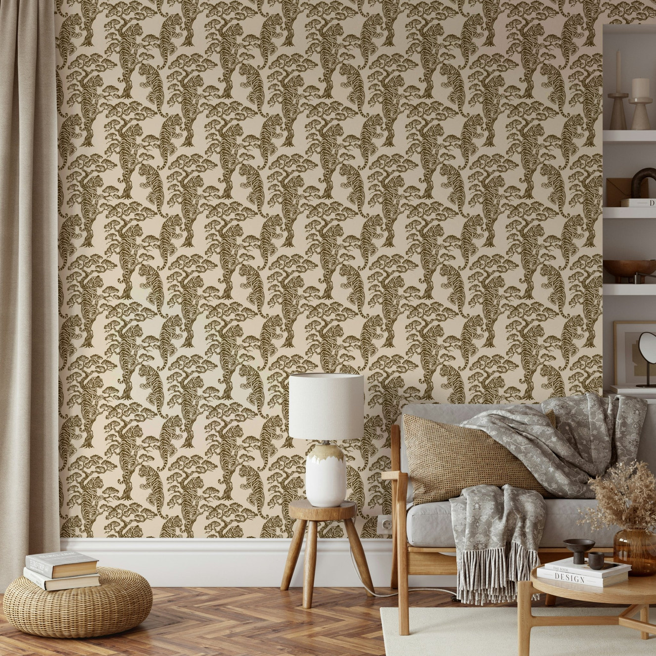 A beautiful exotic tiger wallpaper mural for a modern home.

