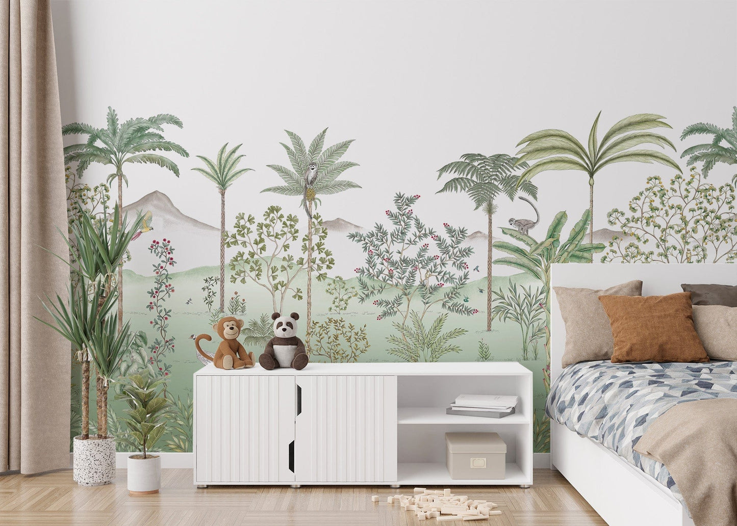 Serene tropical landscape mural for interiors