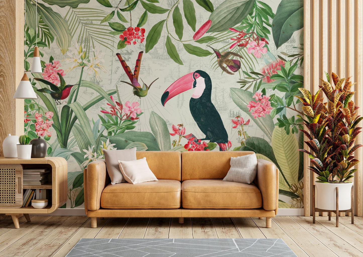 Vibrant tropical Eden wall mural for living rooms