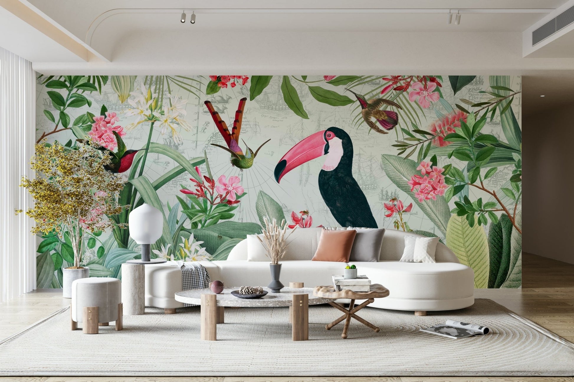 Lush jungle-inspired vintage Eden wall mural design.