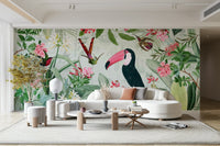 Lush jungle-inspired vintage Eden wall mural design.