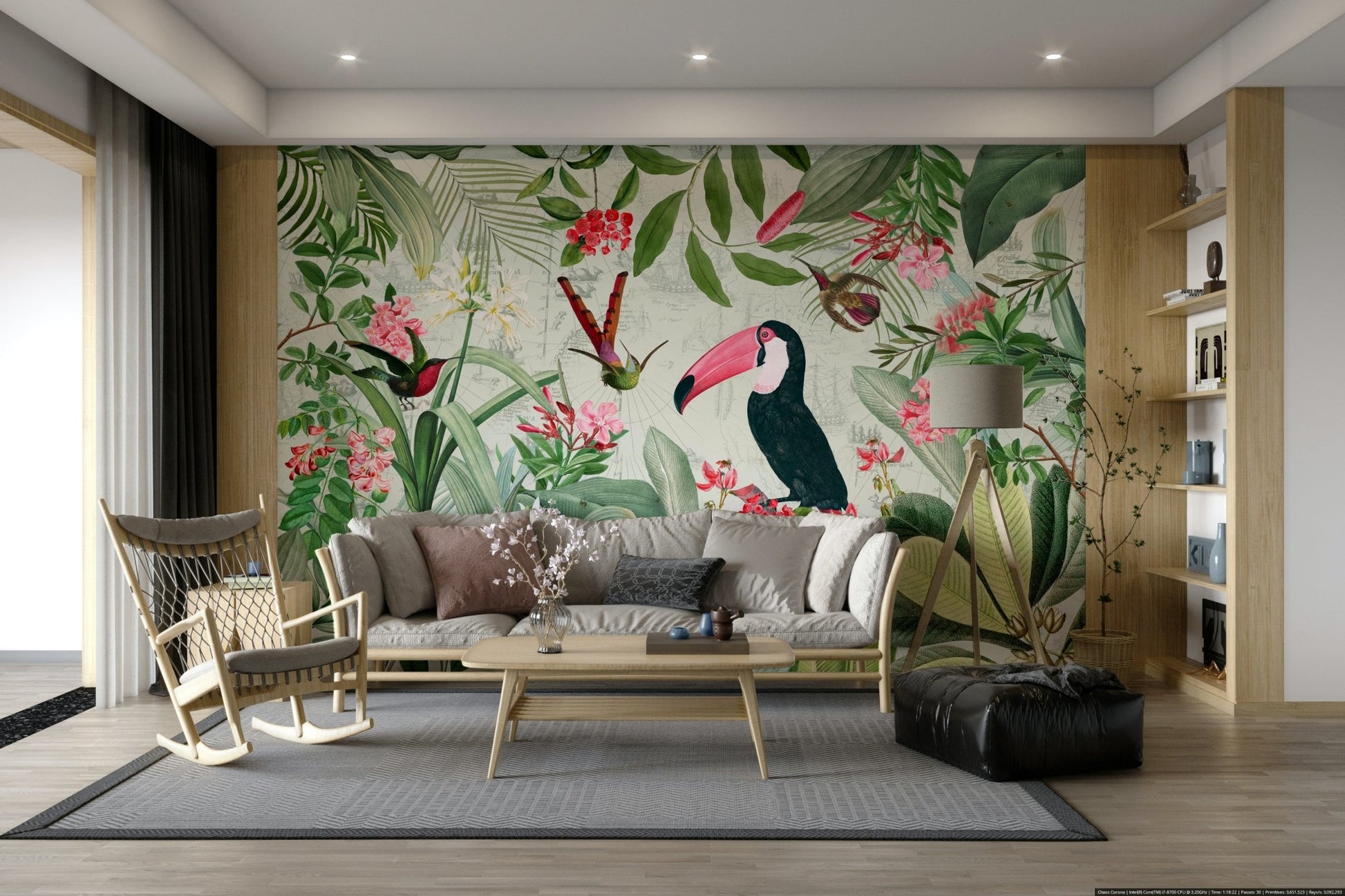 Tropical vintage Eden mural with lush greenery