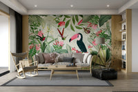 Tropical vintage Eden mural with lush greenery