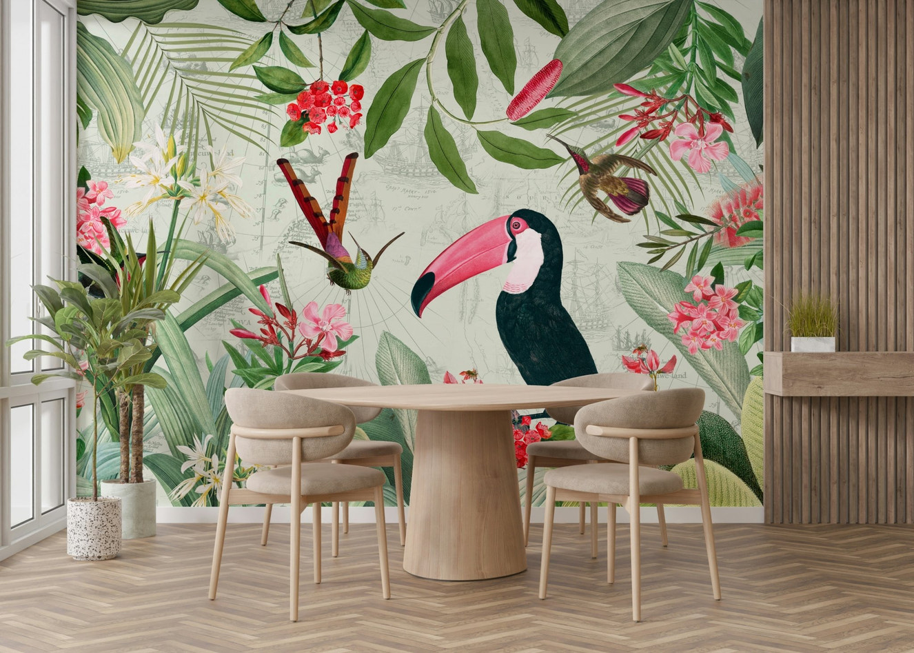 Exotic vintage Eden wall mural in lush greenery