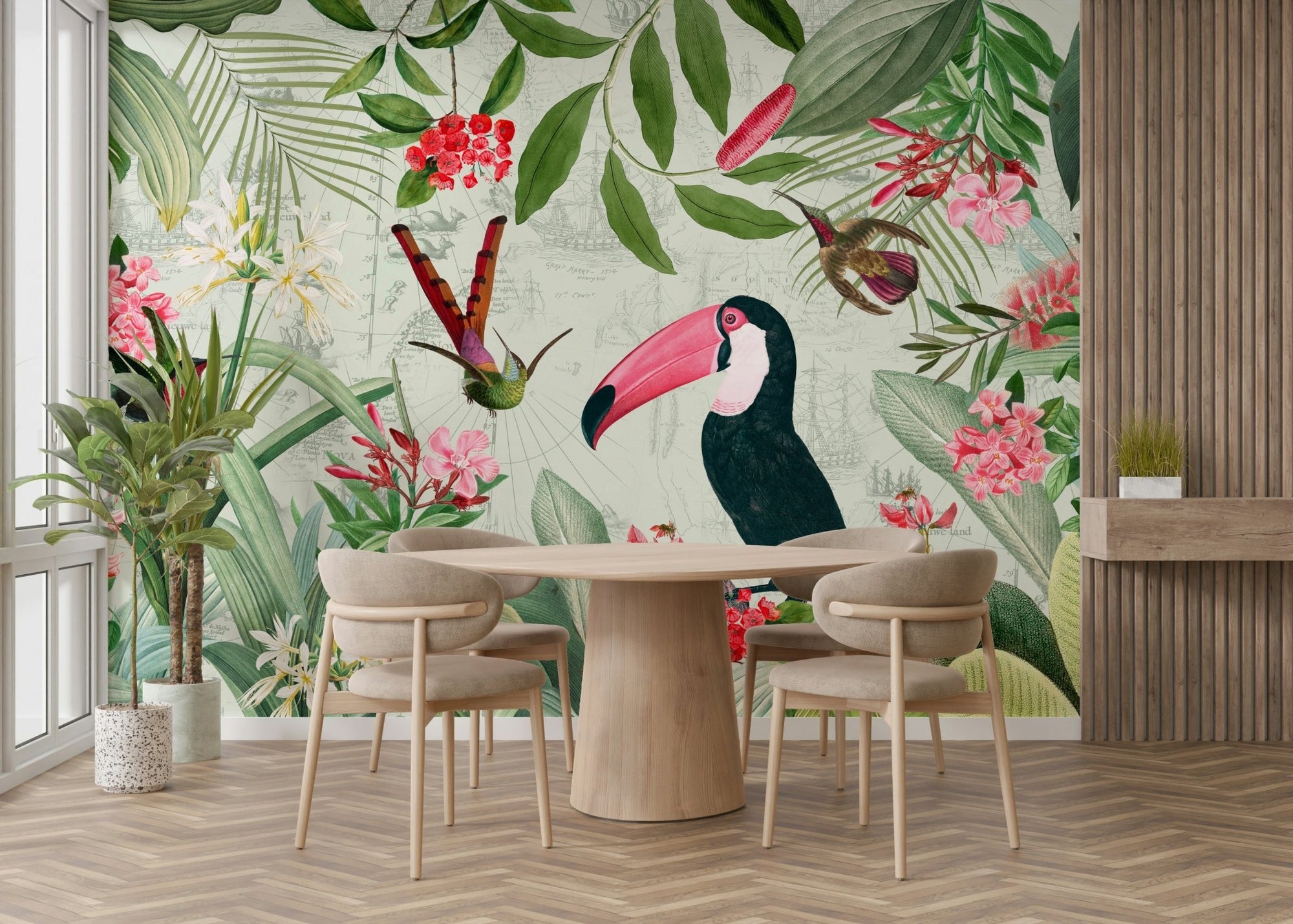 Exotic vintage Eden wall mural in lush greenery, GD1187