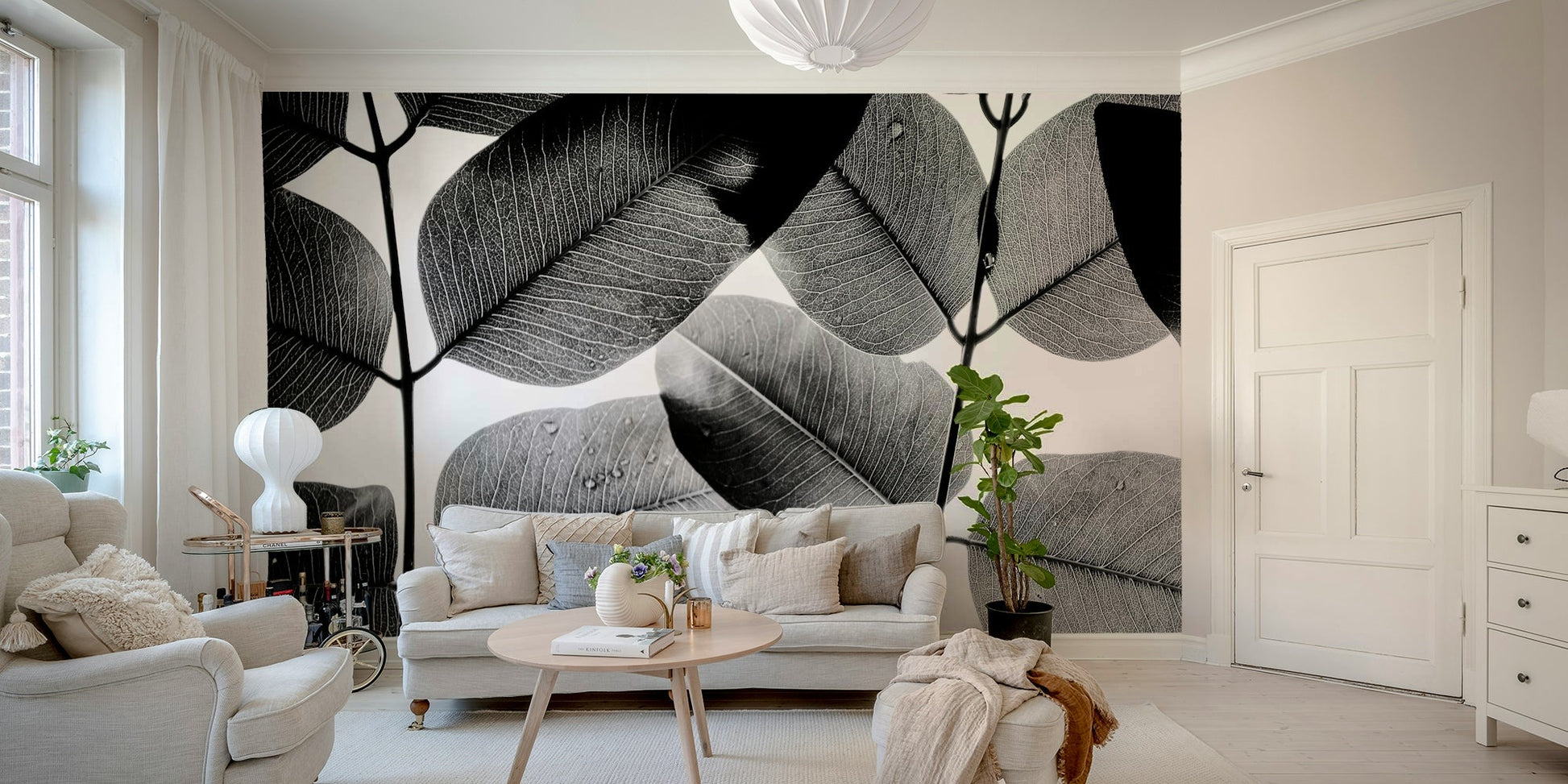 Fine veins glow against a white background on Experiments with Leaves II Wall Mural GD4899
