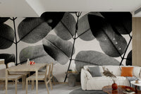 Peel-and-stick Experiments with Leaves II Wall Mural in black and white botanical style GD4899
